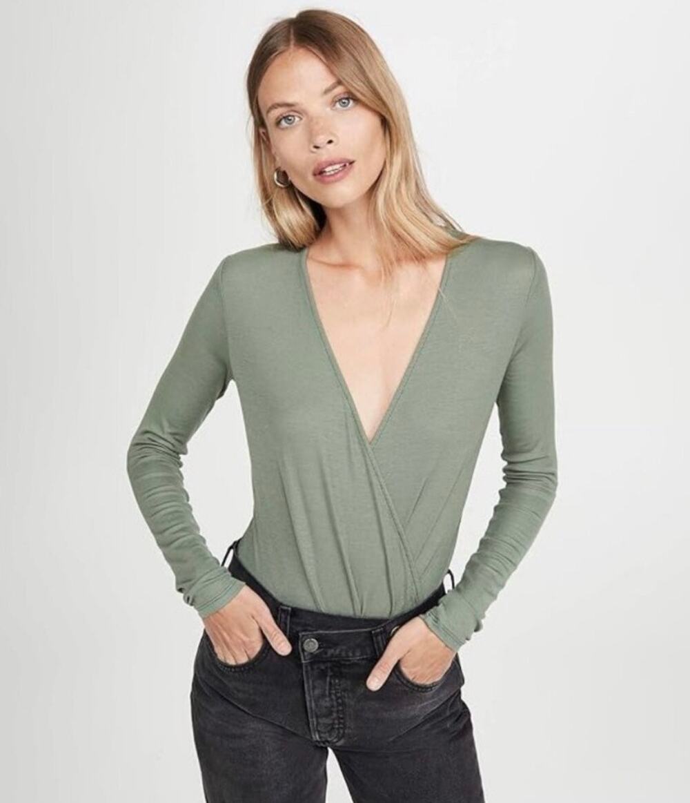 NWT AG Adriano Goldschmied Lola Bodysuit Large Fresh Thyme Green Long Sleeve